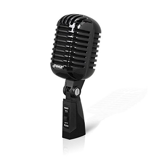 Pyle PDMICR42BK Classic Retro Vintage Style Dynamic Vocal Microphone with 16ft XLR Cable (Black)