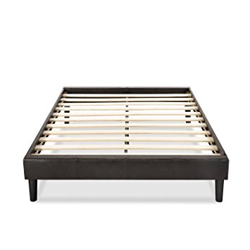 Essential Faux Leather Upholstered Platform Bed Frame / Mattress Foundation / no Boxspring needed / Wooden Slat Support, Queen