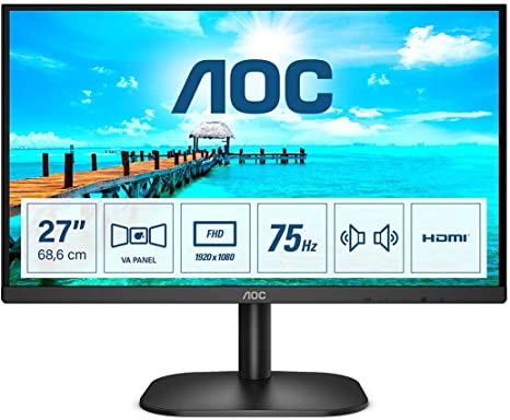 AOC 27B2AM - 27 Inch FHD Widescreen Monitor, 75Hz, 4ms, VA Frameless Design, LowBlue Mode, Flicker free, (1920 x 1080 @ 75Hz, HDMI 1.4 x 1, VGA)