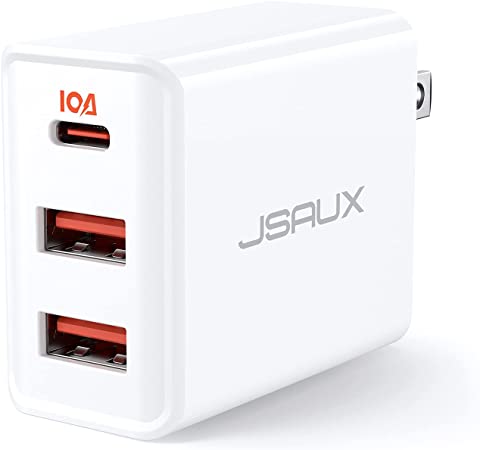 3-Port USB-C Fast Wall Charger [20W 12W], JSAUX 32W Multiport USB C Charger Block with 20W USB-C Port and 12W USB-A Ports Compatible with iPhone 13/12 Pro Max/XR, iPad, Samsung Galaxy and Pixel etc.