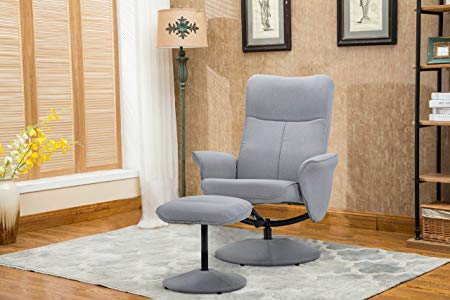 Fabric Modern Swivel Office Chair/Gaming Chair with Recliner and Footstool light grey