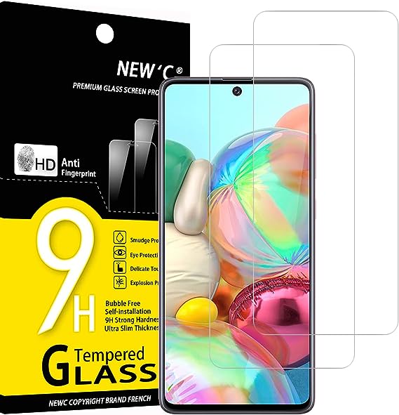 NEW'C 2 Pezzi, Vetro Temperato per Samsung Galaxy A71, Note 10 Lite, Pellicola Prottetiva Anti Graffio, Anti-Impronte, Senza Bolle, Durezza 9H, 0,33mm Ultra Trasparente, Ultra Resistente