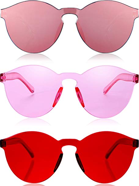 Blulu Round Rimless Sunglasses Tinted Eyewear Transparent Candy Color Sunglasses