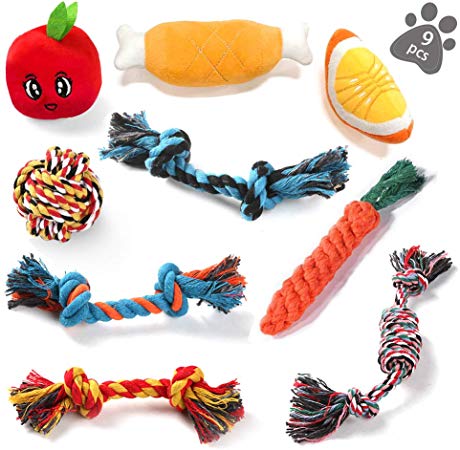 KIPIDA Dog Rope Toys for Small Dog,Dog Chew Toys for Puppy 9 Pack Durable Dog Teething Toys Tough Chewing Dog Rope Toys and Squeaky Toys Puppies Teething Chew Toys Training Dog Toys for Small Dogs