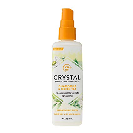 CRYSTAL Mineral Deodorant Spray- Body Deodorant with 24-Hour Odor Protection, Chamomile & Green Tea Spray, Non-Staining, Aluminium Chloride & Paraben Free, 4 FL OZ