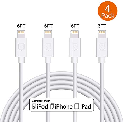 Sundix iPhone Charger, 4Pack 6FT Lightning Cable USB Charging Charger Compatible with iPhone 11, 11Pro, XS MAX, XR, X, 8, 7P, 6, 6s,5s, SE, iPad, iPod Nano, iPod Touch