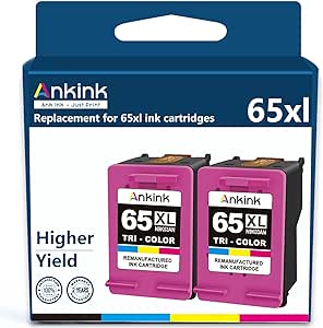 Ankink Remanufactured Ink Cartridge Replacement for HP Ink 65 XL 65XL (Color 2-Pack) for HP65 5055 5000 5052 5010 5070 5014 3755 3700 3772 2600 3752 2652 2655 2622 2640 Printers 2 Tricolor