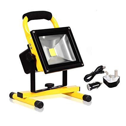 20W LED Rechargeable Portable Work Light, T-SUN Security Emergency Lights, Spotlight Camping Light, Waterproof Outdoor Flood Light, 1400LM 4000 mAh Built-in Rechargeable Batteries with UK Adapter and Car Charger.