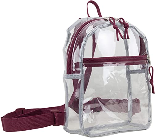 Eastsport 100% Transparent Clear MINI Backpack (10.5 by 8 by 3 Inches) with Adjustable Straps, Clear/Burgundy