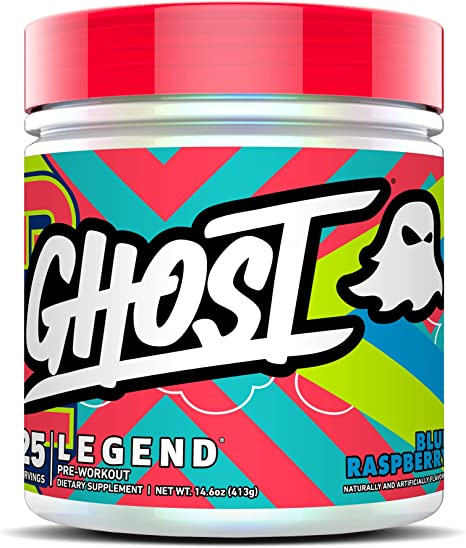 GHOST Legend Pre-Workout Energy Powder, Blue Raspberry - 25 Servings - Caffeine, L-Citrulline, & Beta Alanine Blend for Energy Focus & Pumps - Free of Soy, Sugar & Gluten, Vegan