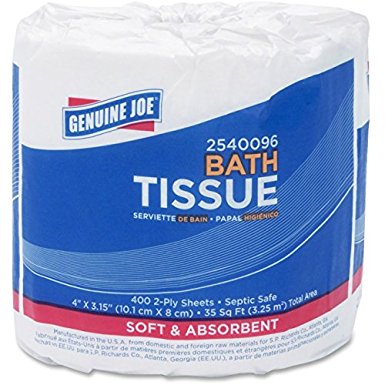 Genuine Joe GJO2540096 2-Ply Standard Bath Tissue Rolls, 400 Sheets per Roll, 4" x 3.15", White (Pack of 96)