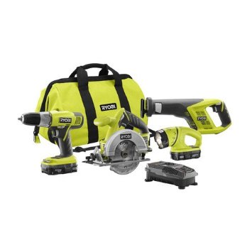 Factory-Reconditioned Ryobi ZRP883 ONE Plus 18V Lithium-Ion 4 Tool Super Combo Kit