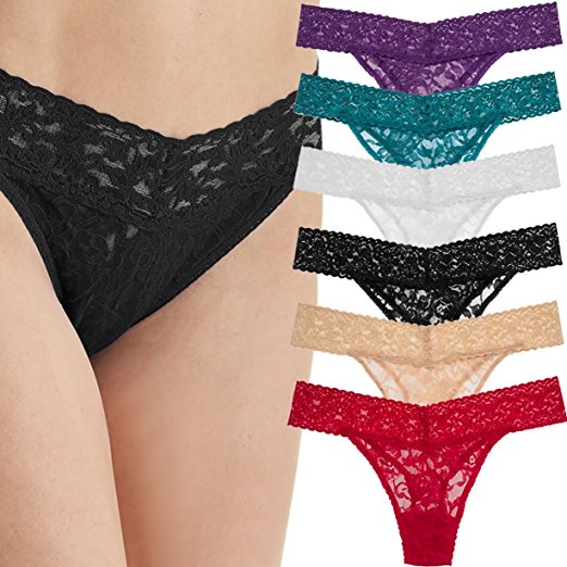 6 Pack Lace Thong Underwear Sexy for Women Panties Lingerie One Size Stretch Fit