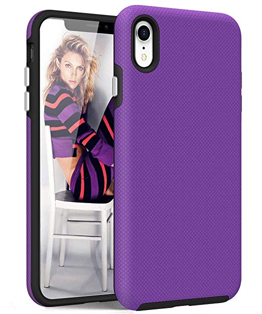 iPhone XR Case, Hocase Slim Fit Drop Protection Shock Absorbent TPU Rubber Scratch-Resistant Hard Plastic Cover Hybrid Dual Layer Protective Case for iPhone XR 2018 w/6.1-inch Display - Purple