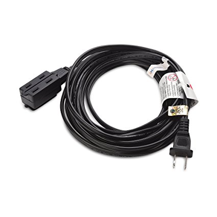 Cable Matters 3 Outlet Flat Indoor Extension Cord with Tamper Guard in Black - 25 Feet