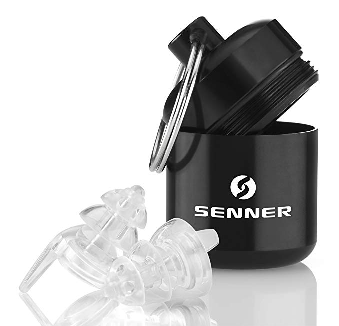 Senner PartyPro reusable hearing protection earplugs with aluminium container, ideal for parties, concerts, festivals, disco, club, especially light to wear and quiet – Transparent, very inconspicuous