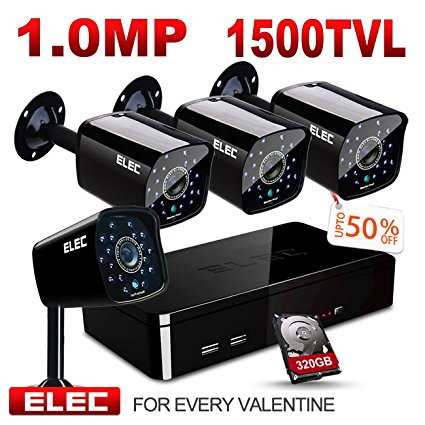 ELEC 4 HDMI CCTV 1500TVL 1.0MP Bullet Cameras 960H 8 Channel Security Camera System with 320GB Hard Drive (Black)