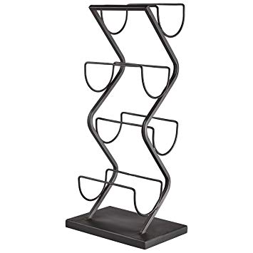 Rivet Contemporary Decorative Curved Metal Countertop Standing Wine Racks - 22 x 10 x 7 Inches, Black