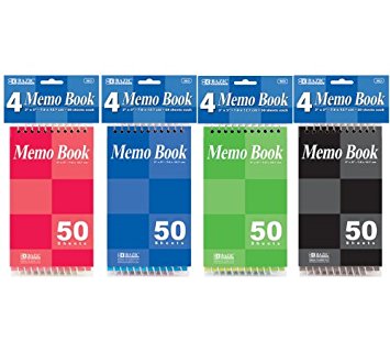 BAZIC 50 Sheets 3" X 5" Top Bound Spiral Memo Books (4/Pack)