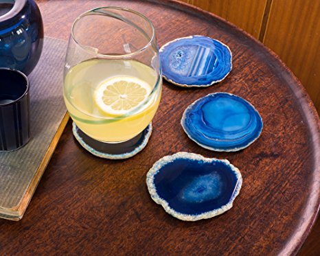Natural Sliced Agate Coaster Cup Mat for Drinks with Rubber Bumper. Top Quality Made in Brazil (approx. size: 3.5–4", set of 4)