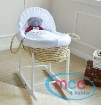 Full Set Natural Palm Moses Basket With Mattress, Cover and Rocking Stand