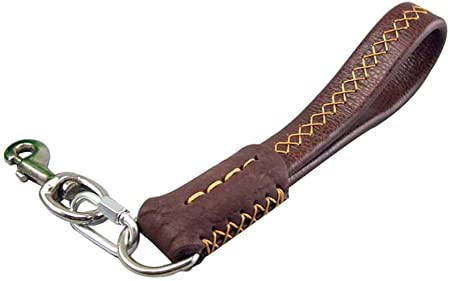 Kismaple Leather Dog Short Leash Lead Heavy Duty For Large Dog Lead With Stainless Metal Leash Hook, 25cm Long x 2cm Wide, Training / Walking Dog Leads