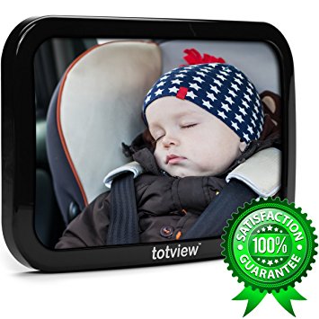 Baby Back Seat Car Mirror - BEST Rear Facing Car Seat View - Easily See Your Infant in the Back Seat. 10.2 Inch XL Mirror, Double Straps For Secure Fit, Shatterproof   FREE Baby-On-Board Sign