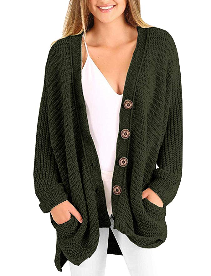 Plus Size Womens Cardigans Boyfriend Long Cable Knit Button Cardigan Sweaters with Pockets