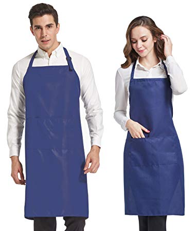 HOPESHINE 2-Pack Aprons for Women with Pockets Water Resistant Adjustable Kitchen Aprons Dish Washing Grooming Chef Aprons (Navy Blue)