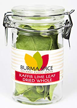 Dried Kaffir Lime Leaves, used in Tom Yum Thai soup from Citrus Hystrix plant, Makrut, Kosher (0.1oz.)
