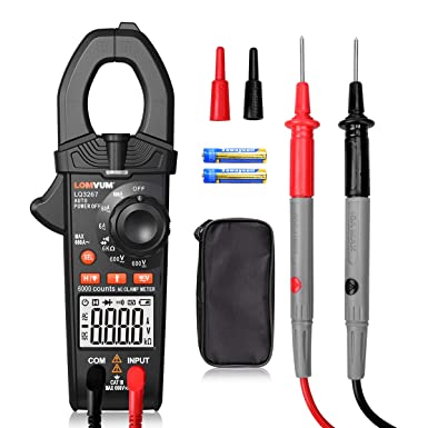 Digital Clamp Meter,RMS 6000 Counts Clamp Meter AC/DC Voltage AC Current, Resistance, Multi Testers with NCV Function, LCD Backlight and Data Retention
