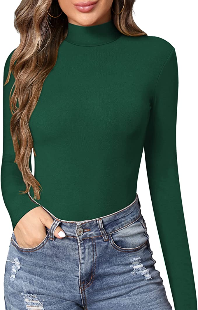 MANGOPOP Women's Mock Turtle Neck Slim Fit Long Sleeve T Shirts Tight Tops Tee