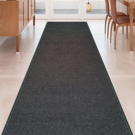 Custom Size BLACK Solid Plain Rubber Backed Non-Slip Hallway Stair Runner Rug Carpet 22 inch Wide Choose Your Length 22in X 14ft