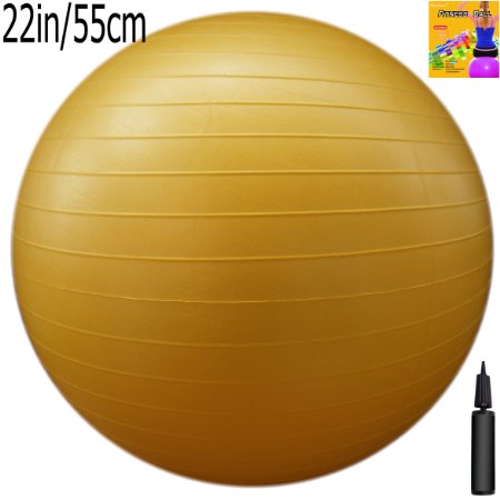 Fitness Ball Yellow 22in55cm Diameter Includes 1 Ball 1 Pump  1 Page Instruction Chart No instructional DVD Exercise Gym Swiss Stability Ball