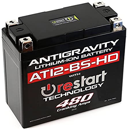 Antigravity AT12BS-HD-RS Lithium Ion Battery with BMS and Re-Start Technology - 480cca 2.95 Pounds 16Ah Lightweight Motorcycle Battery - Replaces YT12BS - YT12b-BS - YT14-BS - YT14B-BS