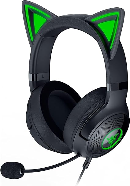 Razer Kraken Kitty V2 USB Wired RGB Headset: Chroma Kitty Ears - Stream Reactive Lighting - HyperClear Cardioid Mic - Triforce 40 mm Drivers - 7.1 Surround Sound - Classic Black