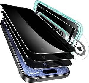 ESR 3 Pack for iPhone 15 Pro Privacy Screen Protector, Anti-spy Tempered-Glass Privacy Screen Protector with Flawless Fit Tray, Micro-curved Edges, Case Friendly