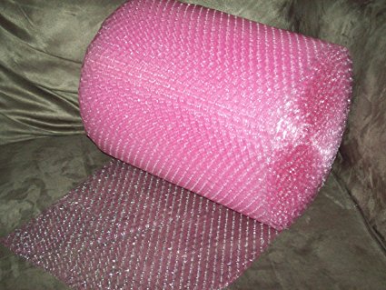 50 Foot Pink Bubble Cushioning Wrap Roll, 3/16" (Small) Bubbles, 12" Wide, Perforated Every 12"