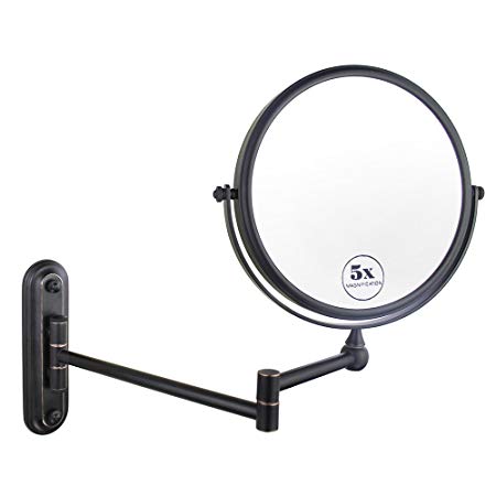 Gloriastar Wall Mount Makeup Mirror,Double Sided With 1X/5X Magnification,Oil-Rubbed Bronze, 8-Inch
