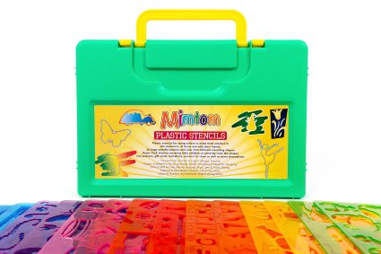 Mimtom Drawing Stencils for Kids - More Than 370 Shapes - 20 Piece Plastic Stencil Set in Case - Draw Letters Alphabets Numbers Animals Butterflies Flowers Cars Among Others