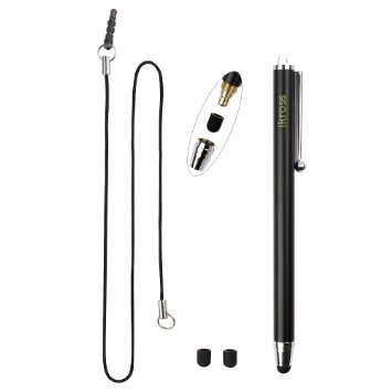 iKross Full Size Touch Screen Stylus Pen with 2 Replaceable Tips & 3.5mm Adapter Plug Lanyards for Samsung Galaxy S7 S6/ S6 Edge Smartphone, Samsung Galaxy Tab A/ Tab 4 NOOK Tablet (Black)