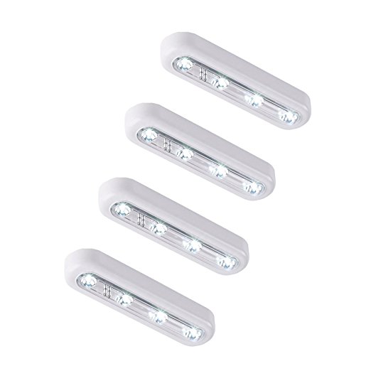 4 Pack LED Tap Light, Ledinus LED Battery-powered Wireless Touch Lamp Stick-on Push Night Light for Closets, Attics, Garages, Car, Sheds, Storage Room,White Light