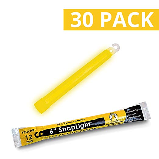 Cyalume SnapLight Yellow Glow Sticks – 6 Inch Industrial Grade, High Intensity Light Sticks with 12 Hour Duration (Pack of 30)