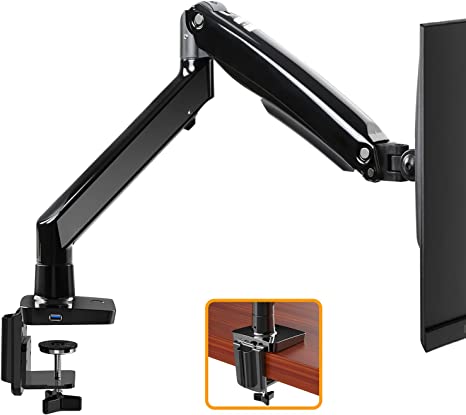 ErGear Single Monitor Stand Mount with USB, Fits 22-35” Screen, Desk Mount with Full Motion Gas Spring Arm Holds from 6.6lbs to 26.5lbs