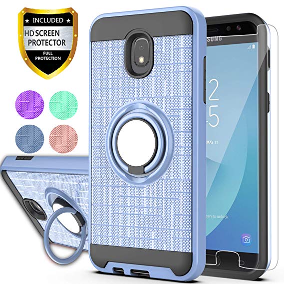 Galaxy J7 2018/J7 Aero/J7 Top/J7 Refine/J7 Eon/J7 Star/J7 Crown/J7 Aura/J6 2018 Case with HD Phone Screen Protector,Ymhxcy 360 Stand & Dual Layer Resistant Back Cover for Galaxy J737-ZH Metal Slate