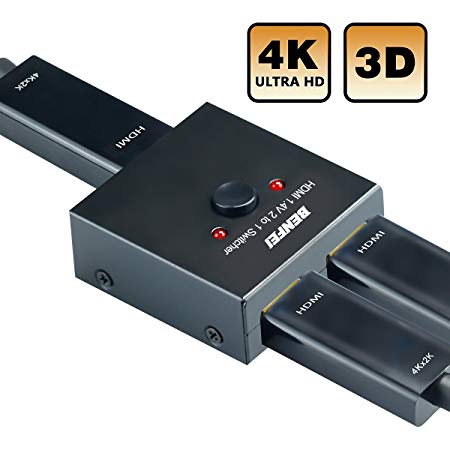HDMI Switcher, Benfei 2 Ports Bi-direction Manual HDMI Switch 2 x 1/1 x 2 HDMI Hub-HDCP Passthrough-Supports Ultra HD 4K 3D 1080P