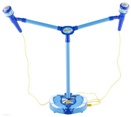 WolVol Kids Dual Electronic Microphones with Adjustable Stand and Volume, Melodies and Applause