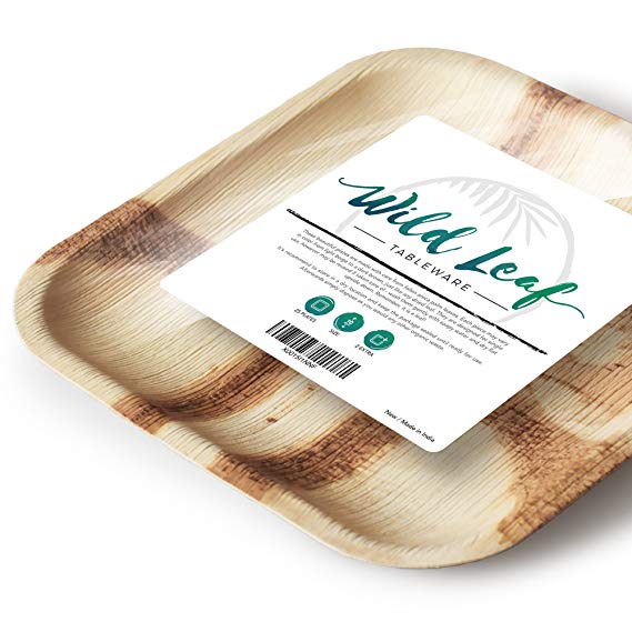 Disposable Palm Leaf Plates - 10 Inch Square, 25 Pack - Compostable, Biodegradable & Eco-Friendly Dinner Party Plates - Sturdy Alternative to Plastic, Wood or Bamboo Tableware - by Wild Leaf