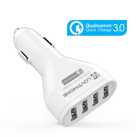 Car Charger, LOVPHONE 4-Port USB Car Charger Adapter Quick Charge 3.0 [9.6A/54W] [QC2.0 Compatible] Fast Rapid Vehicle Charging with AI Power Technology for Apple,Samsung,Htc,LG Smartphones...