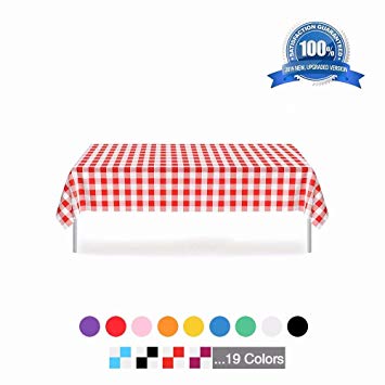 Checkered Plastic Tablecloth Disposable Rectangle Table Covers 6 Pack 54" x 108" for 6 to 8 Foot Dinner Tables Great for Birthdays Parties Weddings Indoor or Outdoor Use(Red White)